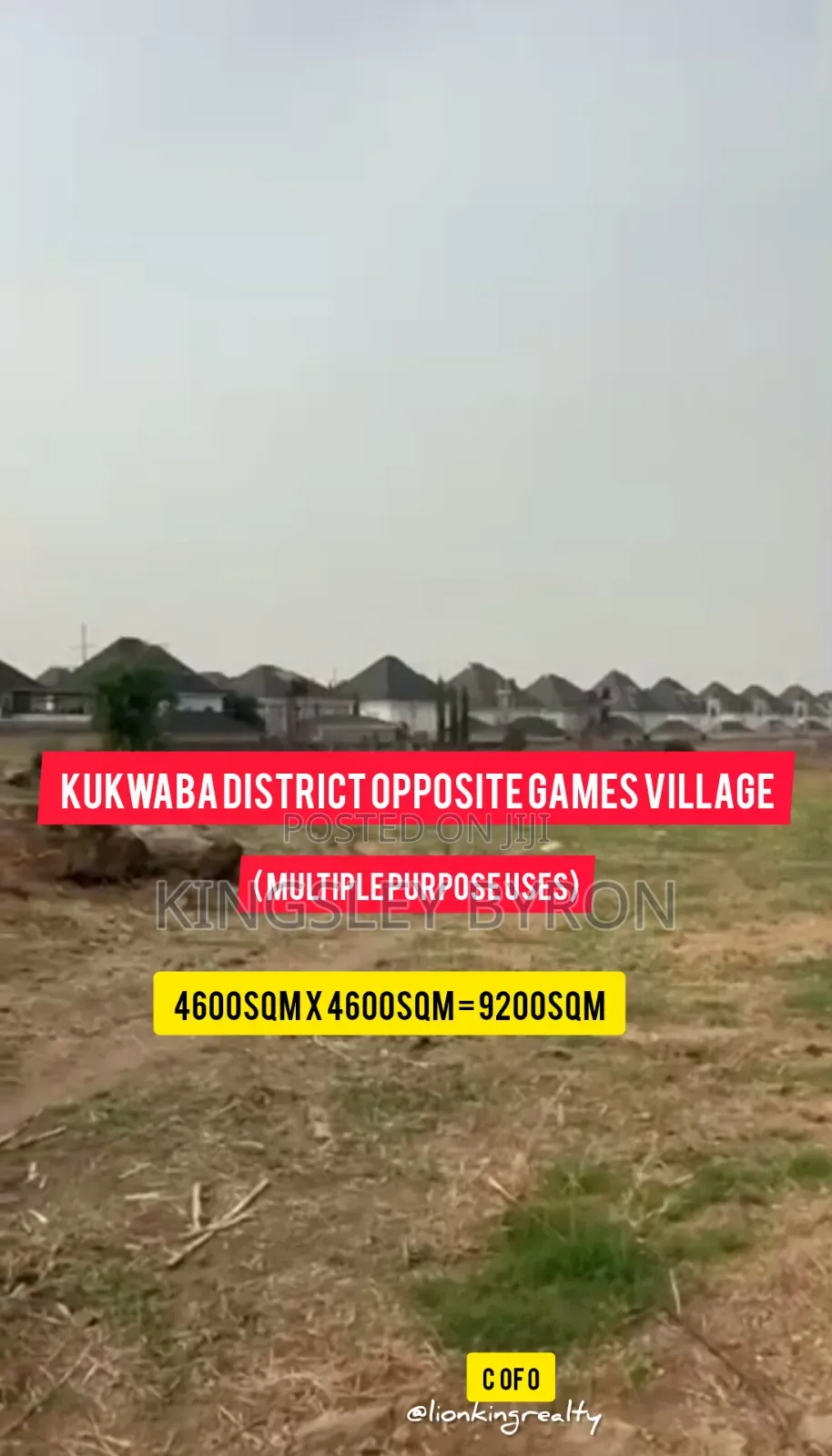 Hot Multipurpose 9200sqm Kubwaba Land Opposite Games Village in Kaura