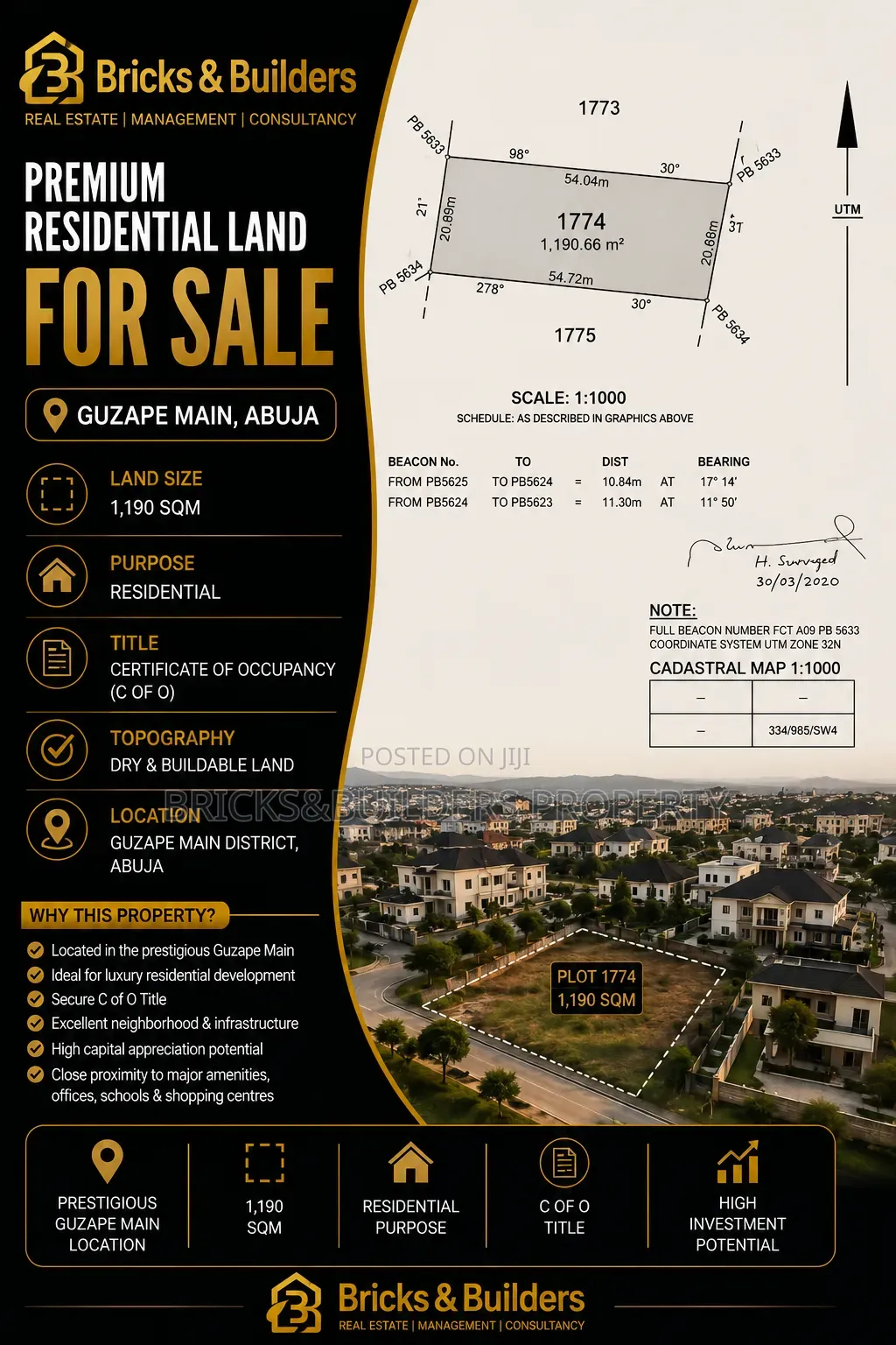 Prime 1,190sqm Residential Plot for Sale in Guzape Main Abuja | C of O in Guzape District