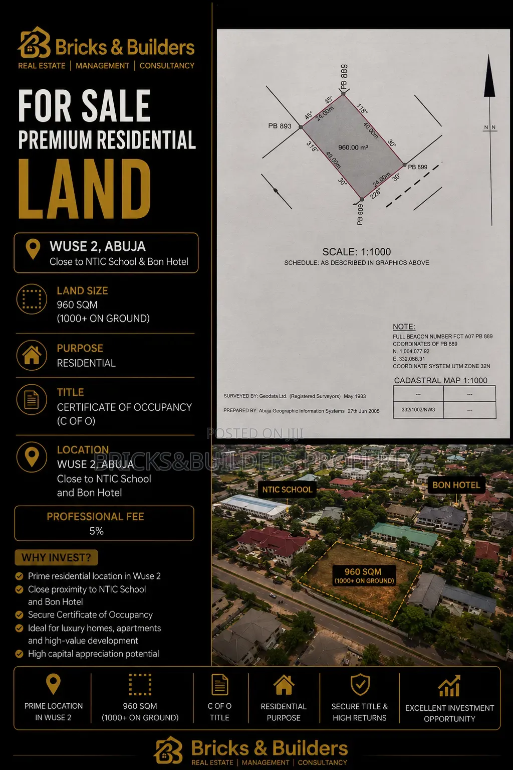 960sqm Residential Land With C of O in Wuse2 Near NTIC SCH Bon Hotel in Wuse 2