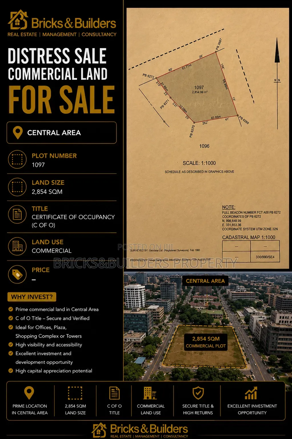 Prime 2854sqm Commercial Land With C of O for Sale in Central Area Abj in Central Business District
