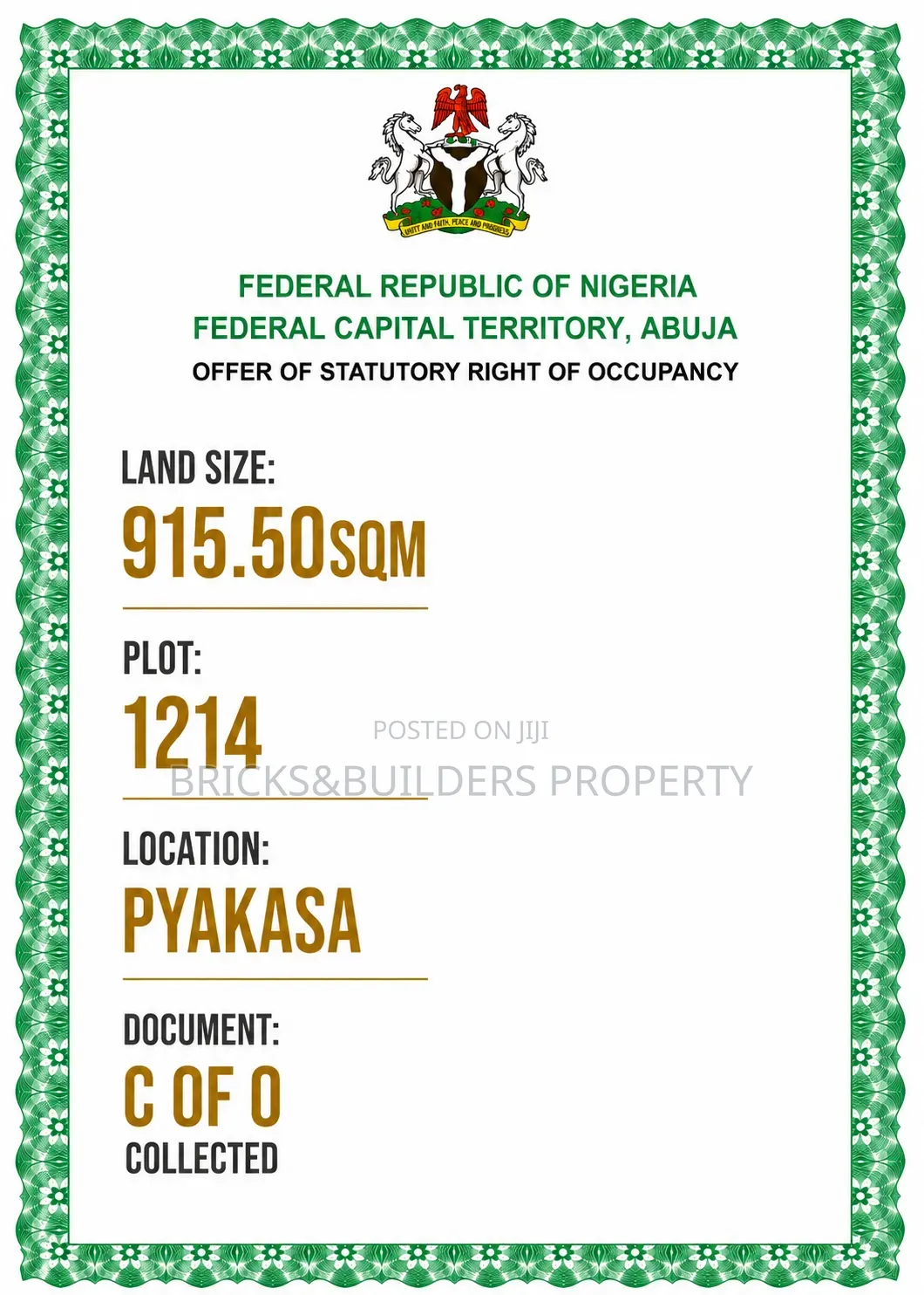 915.50 SQM Residential Plot for Sale in Pyakasa Abuja | C of O in Pyakasa