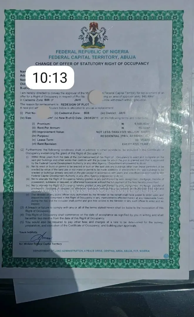 857sqm Plot for Sale in Jahi Abuja in Jahi