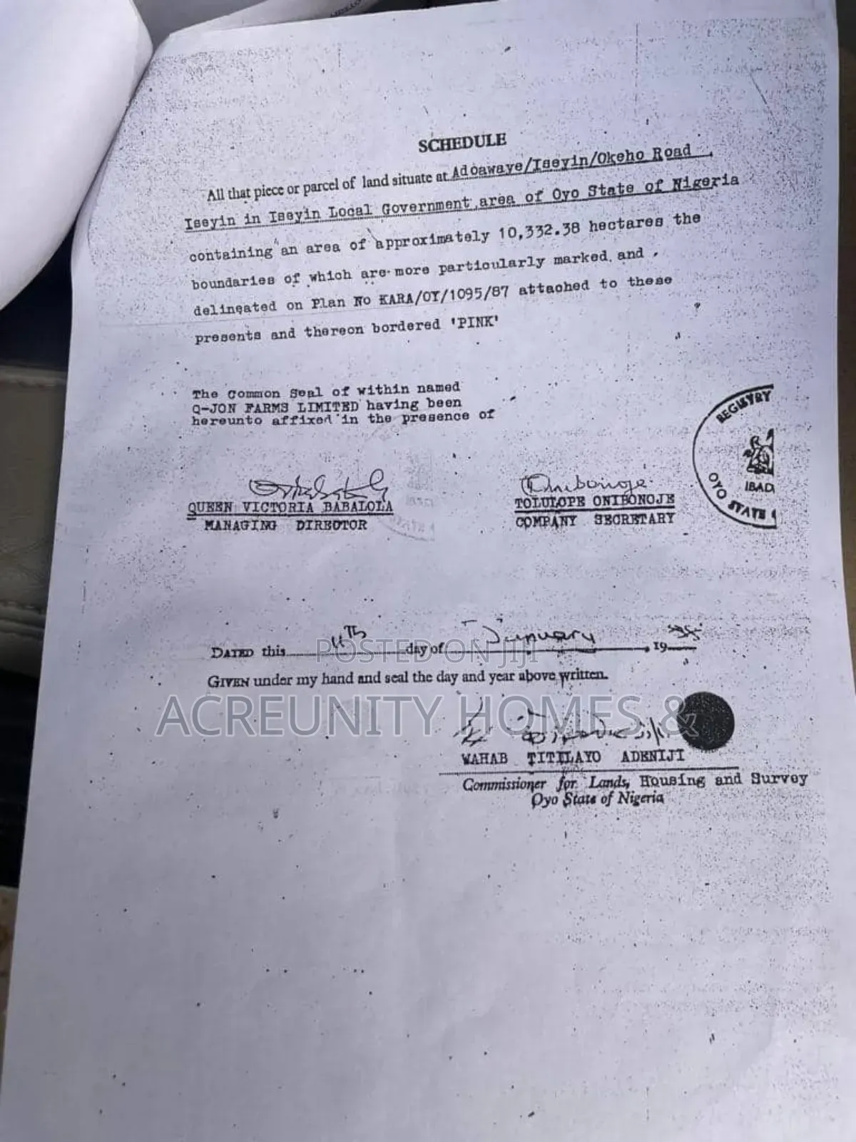 20000 Acres of Commercial Land for Sale at Iseyin/Adoawaye/Okeho Exp. in Iseyin