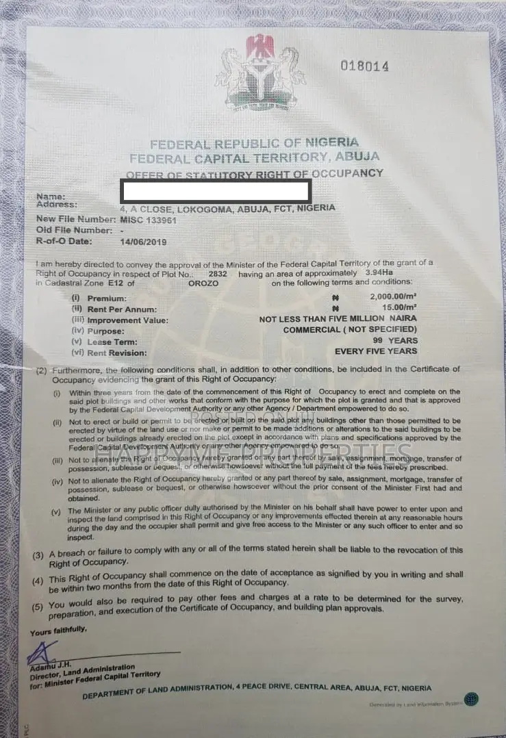 R/O 4 Hectares Land for Sell at Orozo, Abuja in Orozo