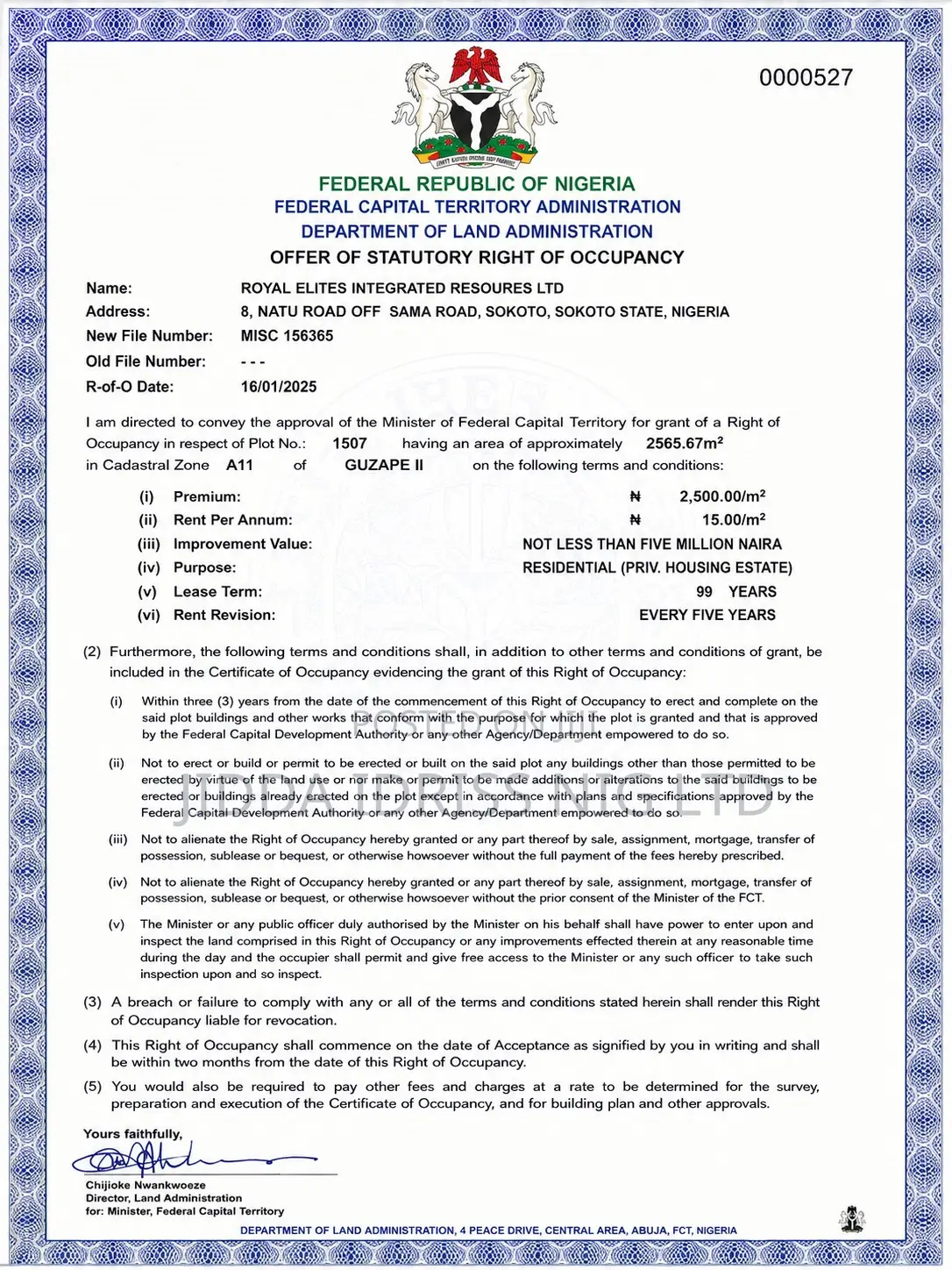Exclusive Residential Land in Guzape Ii Abuja in Guzape District