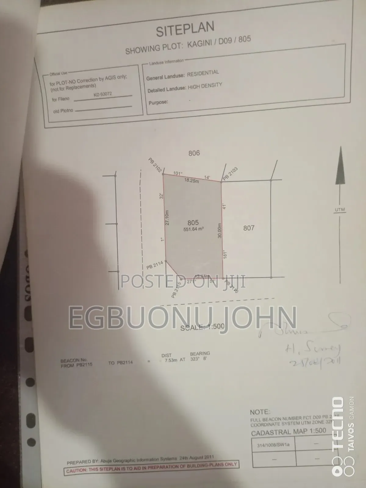 Plot 805 to Sell at Fcda Kagini Residential District Abuja in Dei-Dei