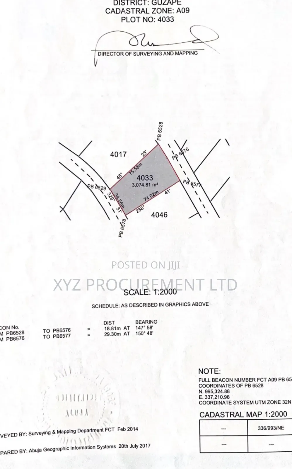 3,074 SQM Residential Land Guzape Main in Guzape District