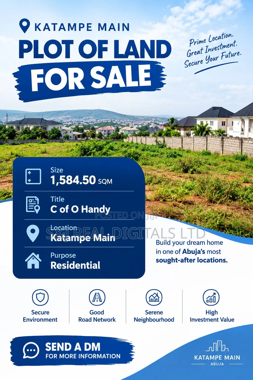 1500 SQM Residential Land for Sale in Katampe (Main)
