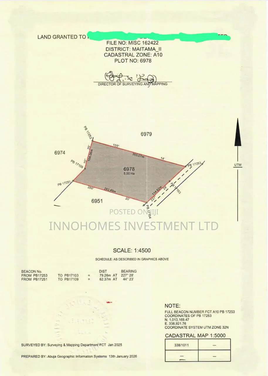 5.00 Hectares Mixed-Use Land in Maitama